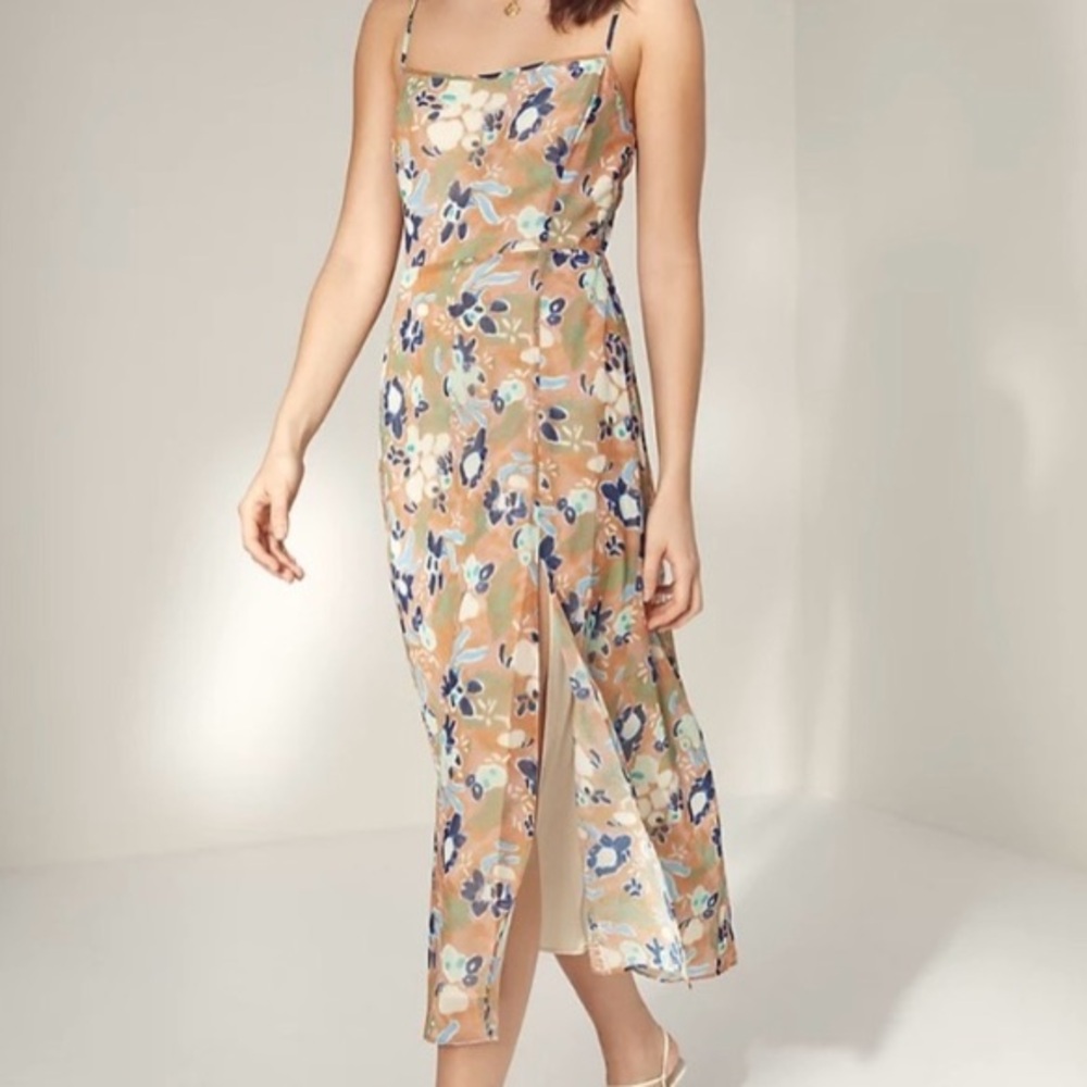 Wilfred Beige and Blue Floral Slip Midi Dress